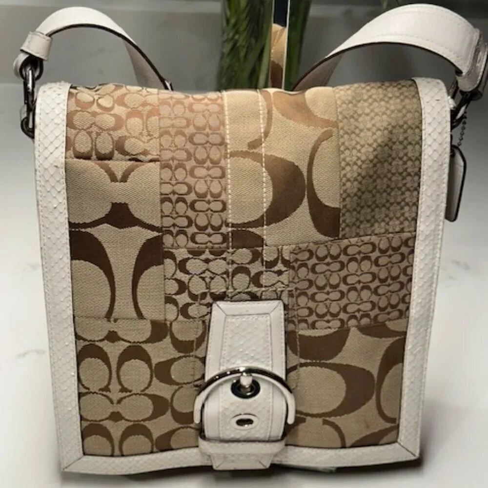 Coach Signature Jacquard Patchwork with Leather & Snake Trim