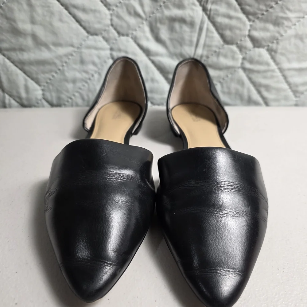Michael Kors Julieta Flat Black leather pointed flats Silver tone   SIZE 9M