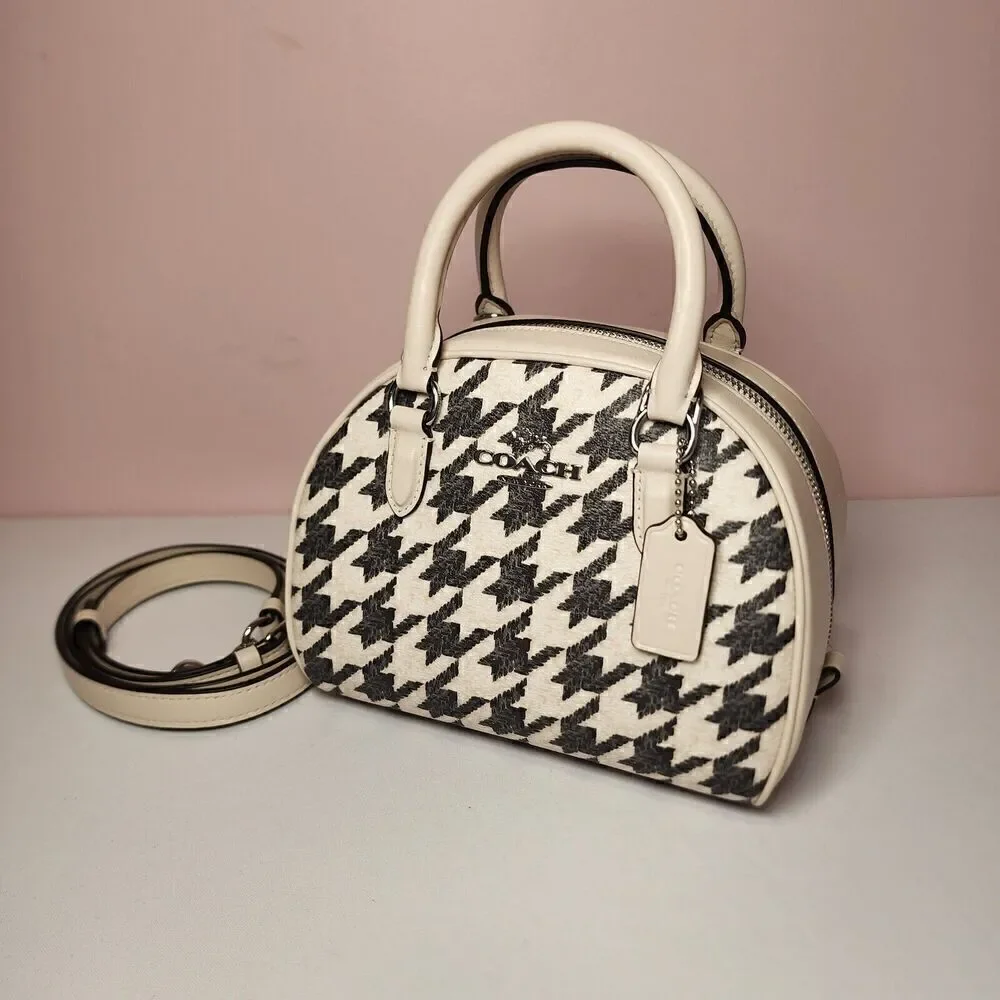 NWT COACH CJ628 SYDNEY SATCHEL HOUNDSTOOTH PRINT BAG CROSSBODY Cream