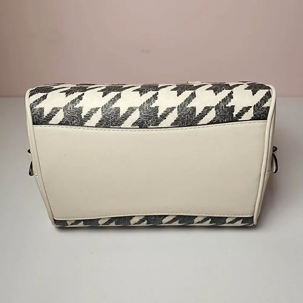 NWT COACH CJ628 SYDNEY SATCHEL HOUNDSTOOTH PRINT BAG CROSSBODY Cream