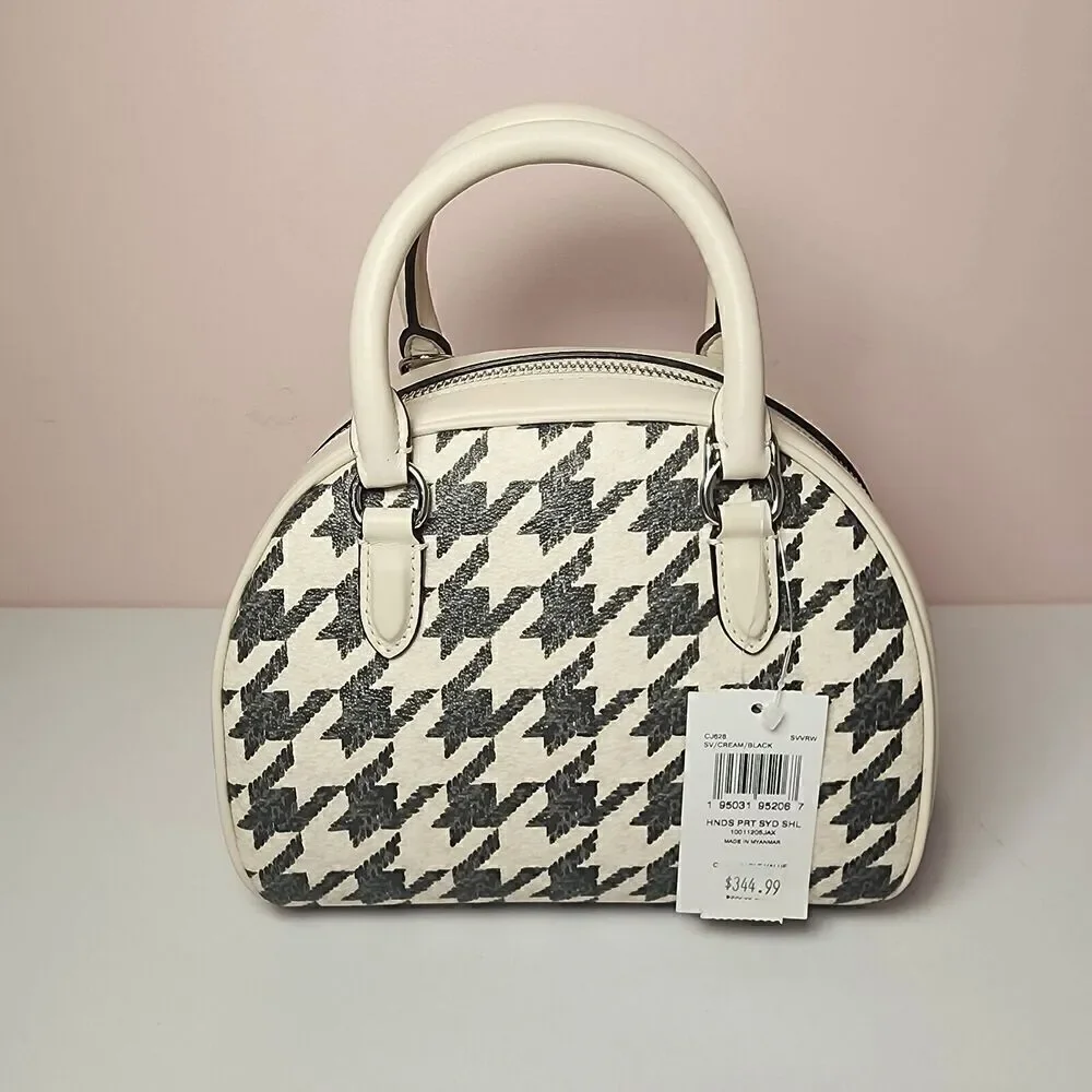 NWT COACH CJ628 SYDNEY SATCHEL HOUNDSTOOTH PRINT BAG CROSSBODY Cream
