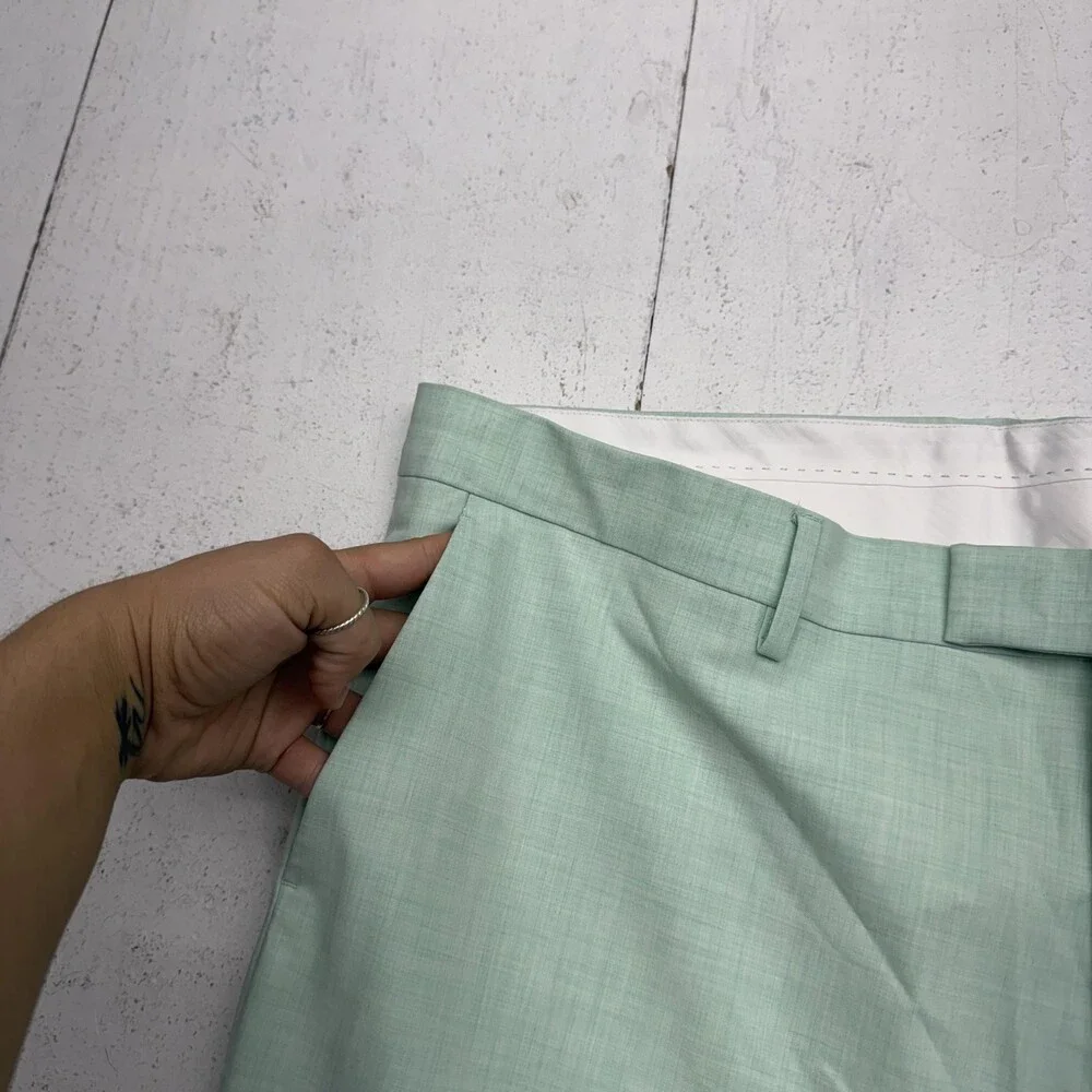 Nick Graham Dress Pants Mens 41x30 Green BLEEKER Microfiber Flat Front Formal