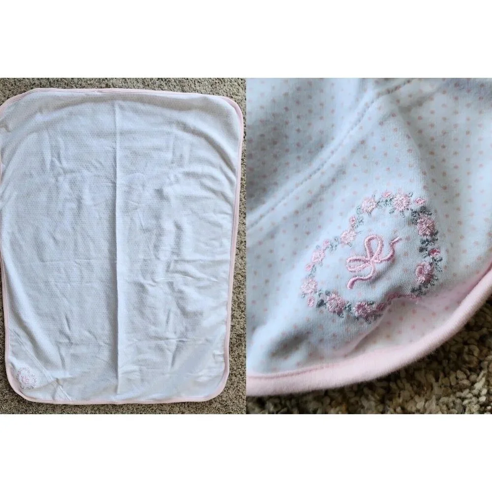 Little Me Thin Baby Girl Blanket White/Pink‎ Polka Dot Flower Embroidery 30