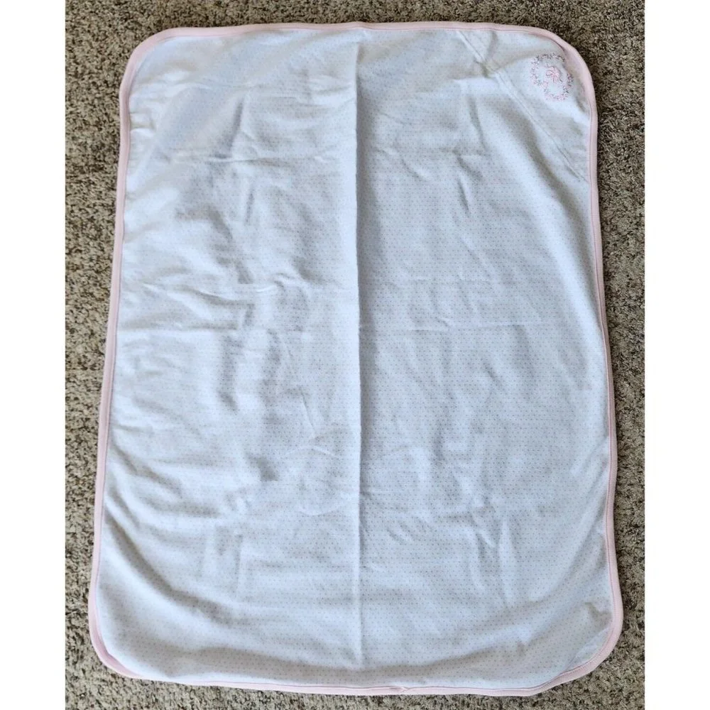 Little Me Thin Baby Girl Blanket White/Pink‎ Polka Dot Flower Embroidery 30