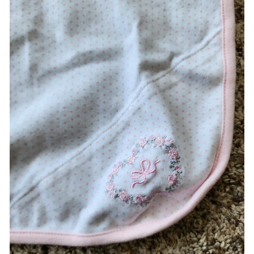 Little Me Thin Baby Girl Blanket White/Pink‎ Polka Dot Flower Embroidery 30