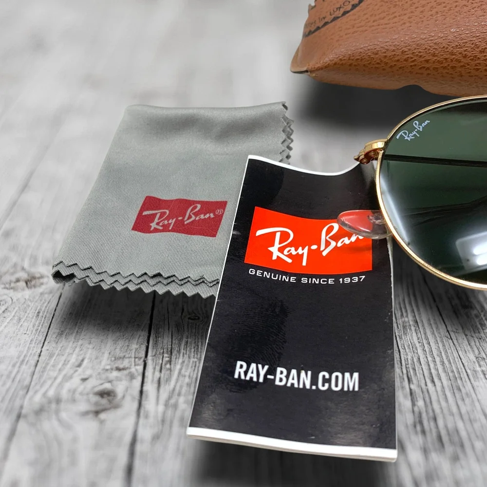 Ray-Ban RB3447N Round Metal Sunglasses Gold Green G15 53mm OG Case Cloth Papers