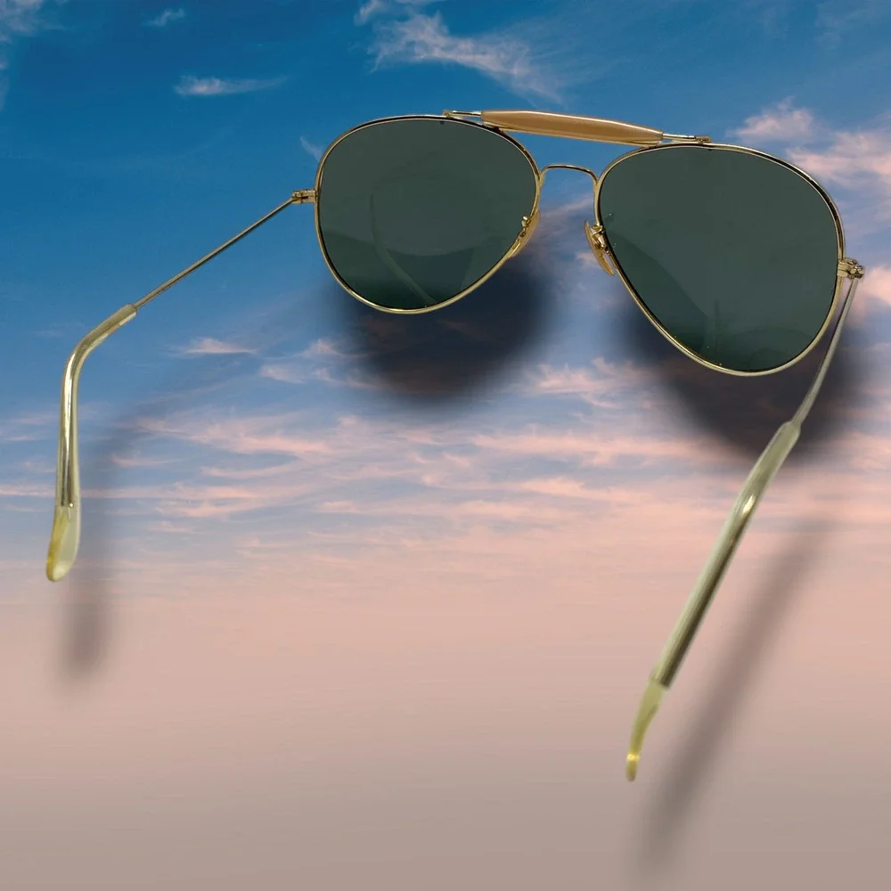 US Fighter Squadron Aviator Sunglasses Gold Frame Green Lens + Printed Case