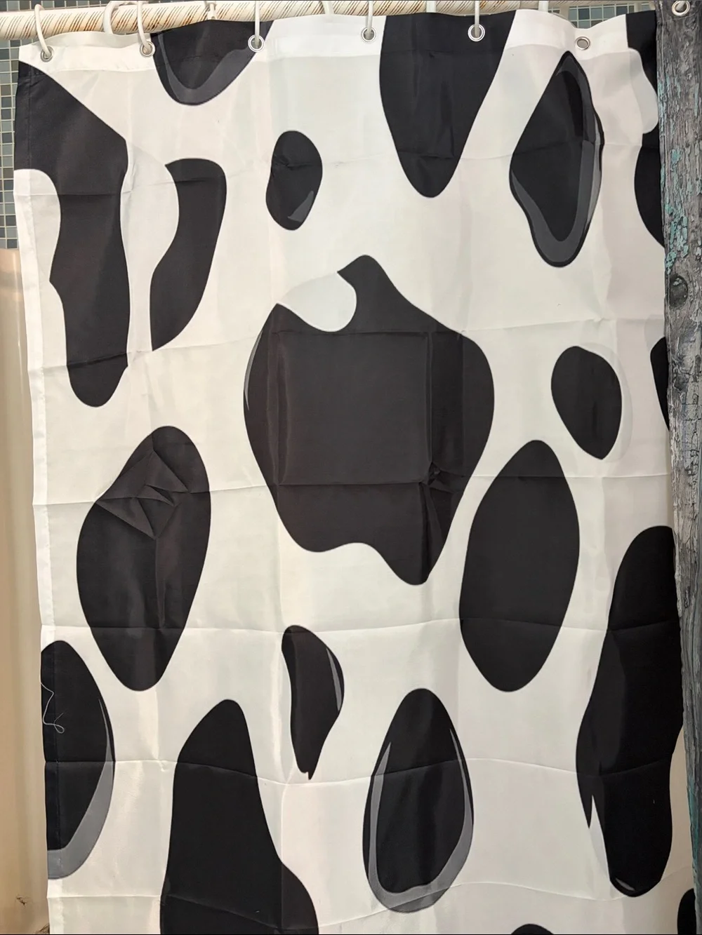 Cow Print & Floral Calf Shower Curtain Set