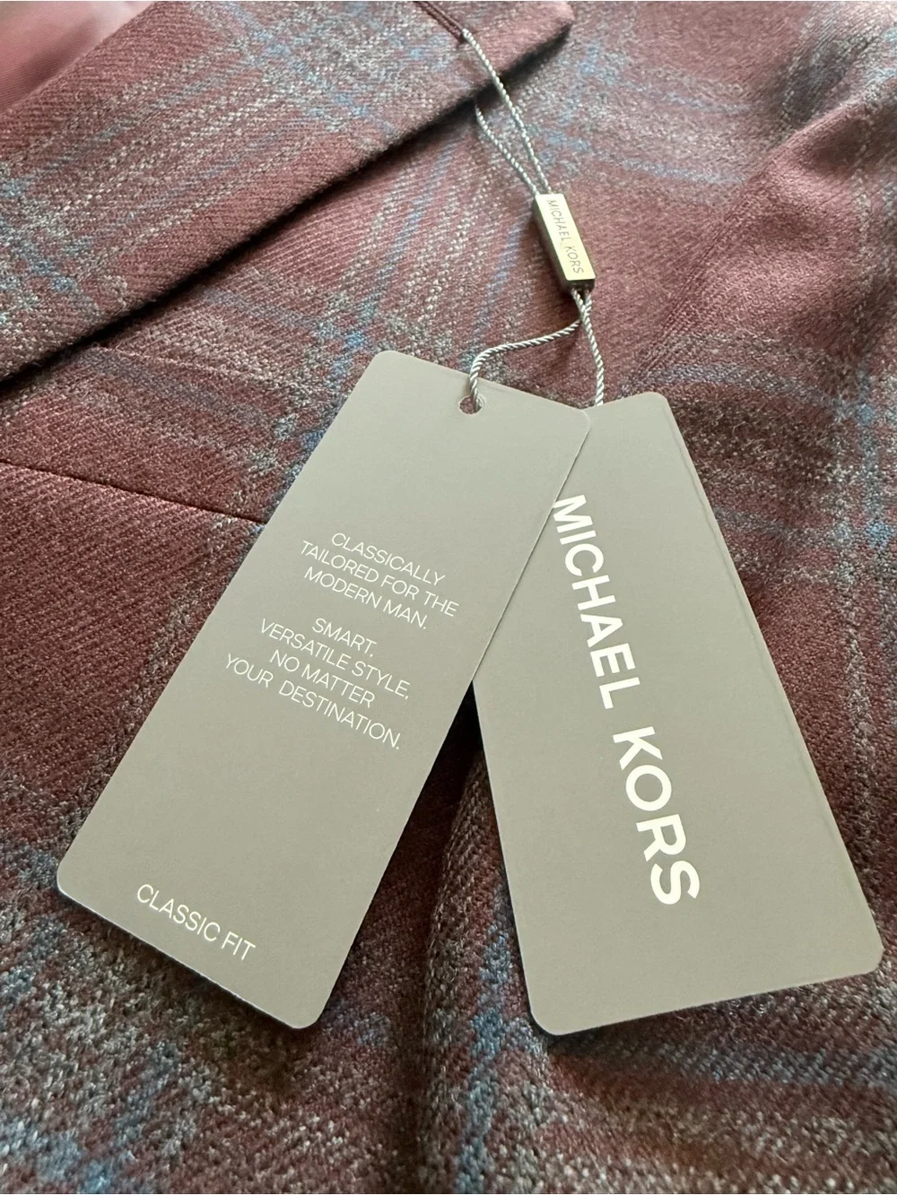 Michael Kors Men's Classic Fit Plaid Sport Coat in Brick/Blue