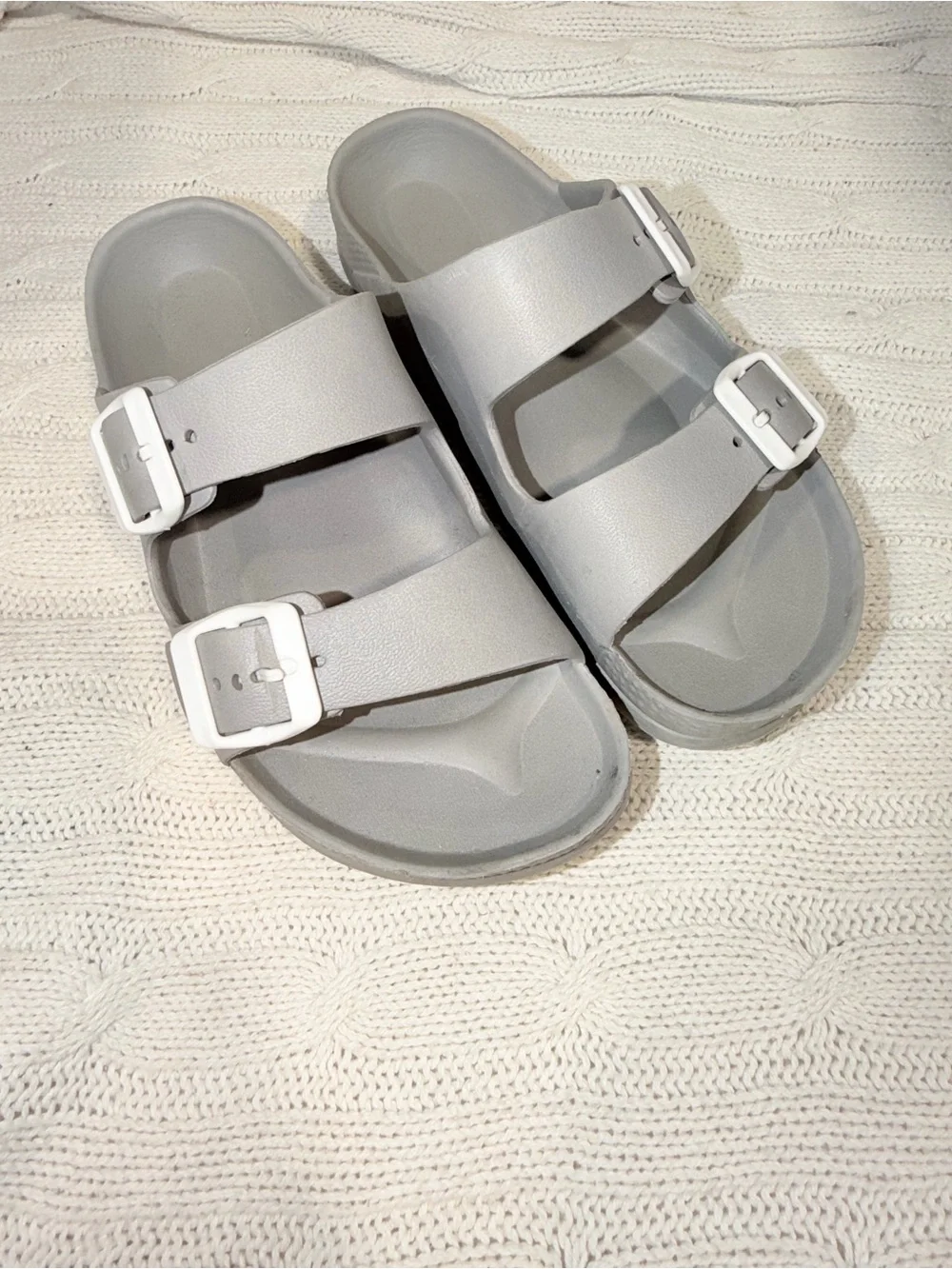 Men's Gray Dual-Buckle Slide Sandals