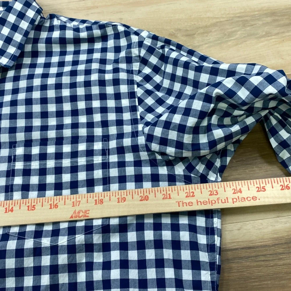 Banana Republic Shirt Mens Large Gingham Organic Cotton Untucked Fit Navy Blue