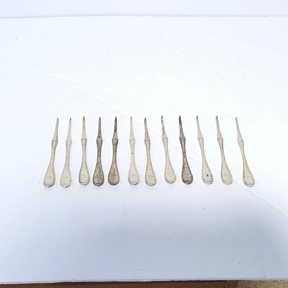 Bigelow Bros. & Kennard Nut Picks Set of 12 Antique 1853 Monogrammed 5