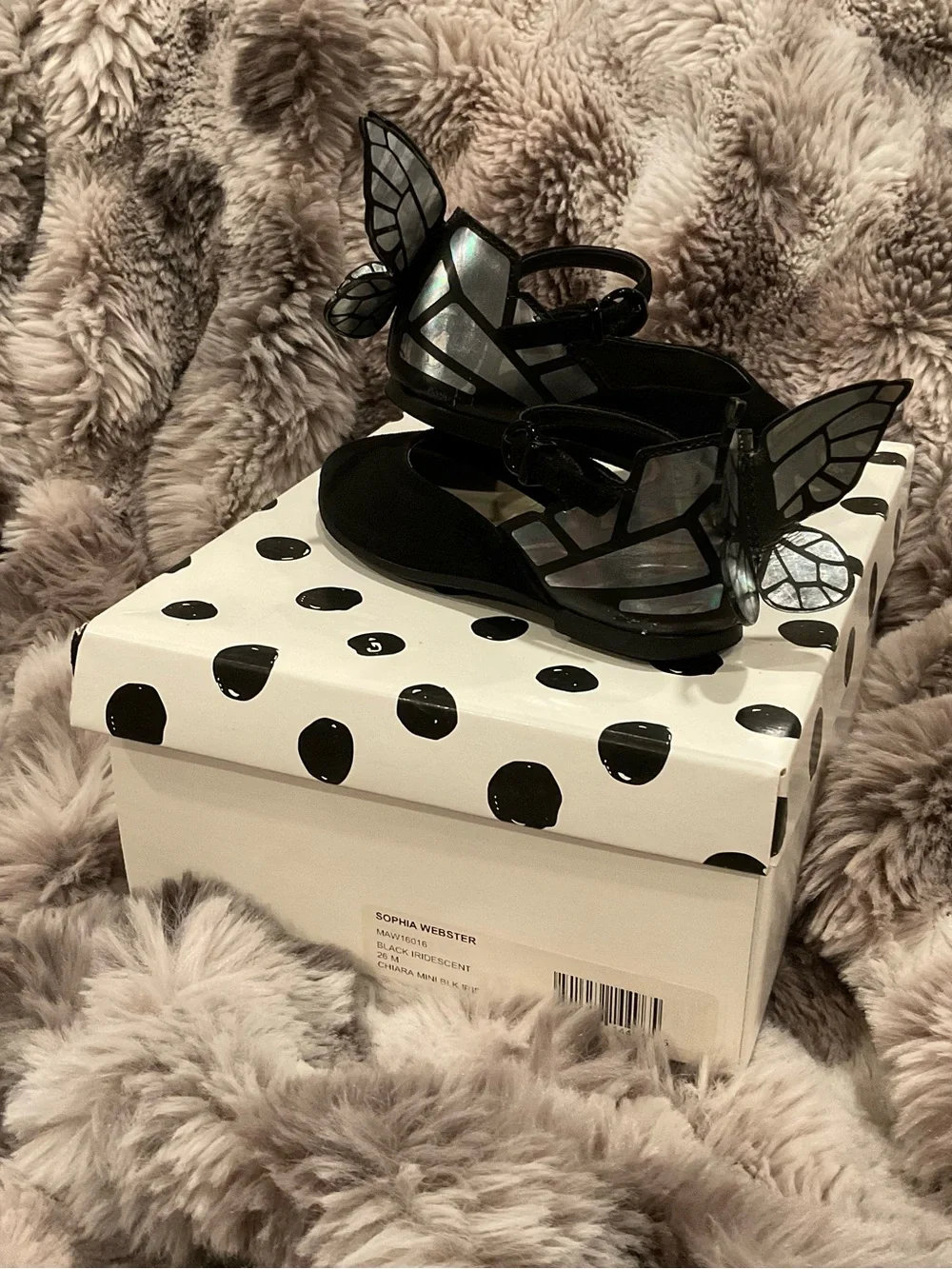 Sophia Webster MINI Black Mary Jane Flats with Iridescent Butterfly wings