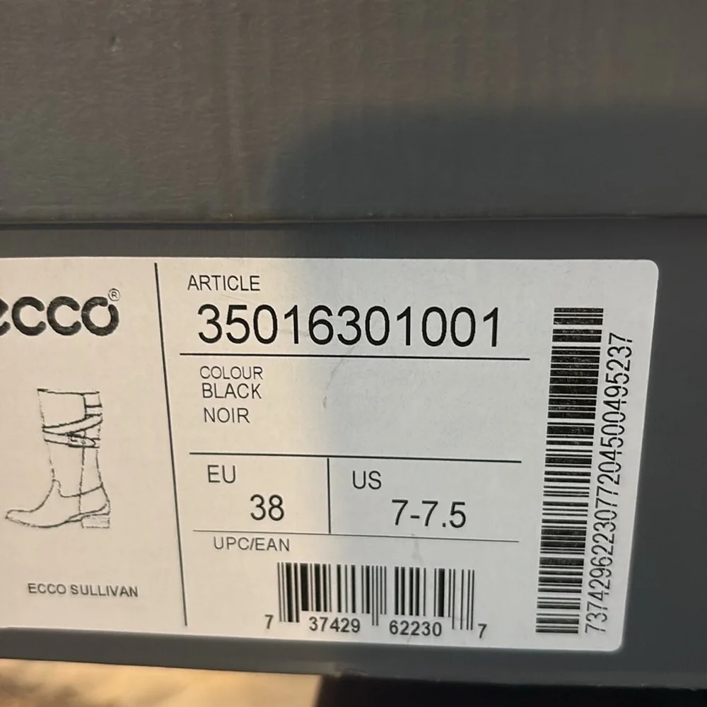 Ecco Sullivan Black leather riding knee high Boots Sullivan. Sz 38. New.