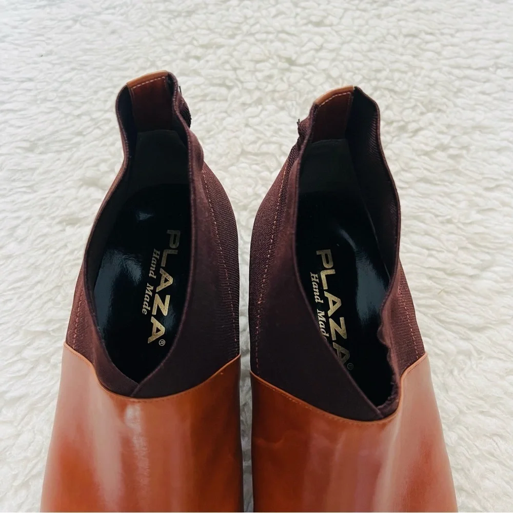 Plaza Handmade 2 Tone Leather/Elastic Fabric Slide On Chukka Boots Size 9.4 M