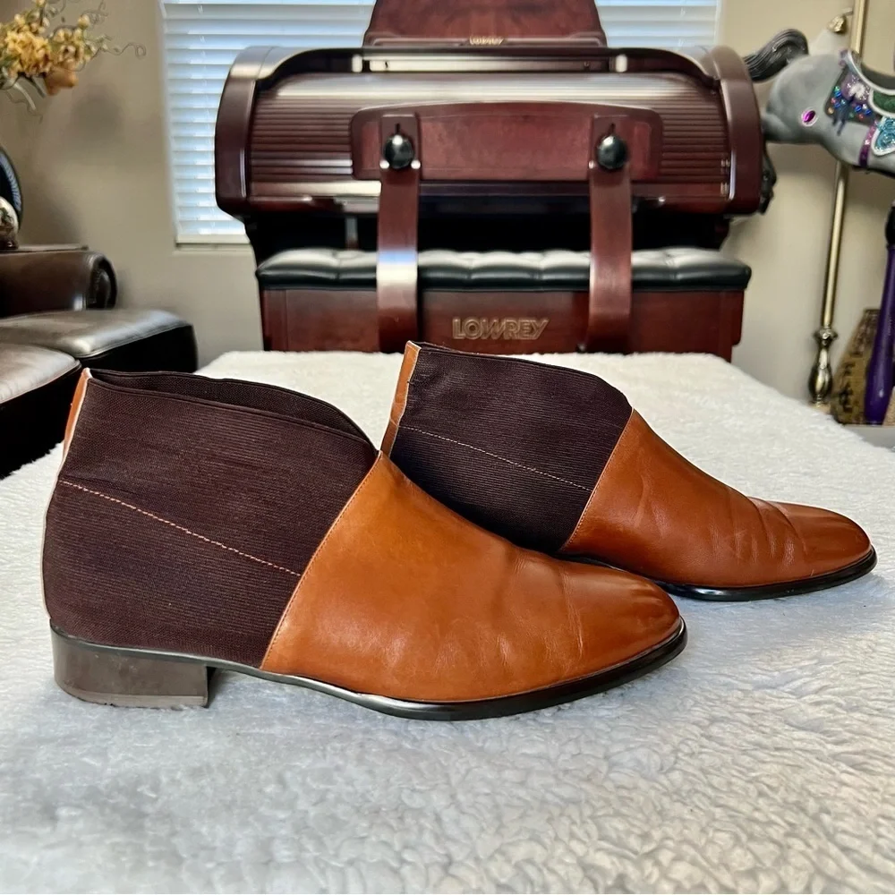 Plaza Handmade 2 Tone Leather/Elastic Fabric Slide On Chukka Boots Size 9.4 M