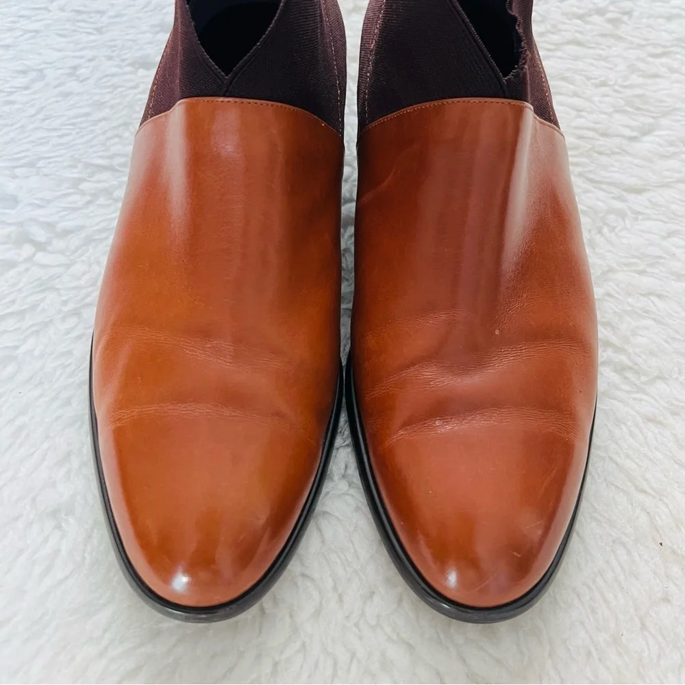Plaza Handmade 2 Tone Leather/Elastic Fabric Slide On Chukka Boots Size 9.4 M