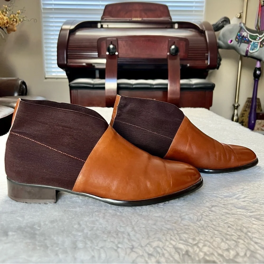 Plaza Handmade 2 Tone Leather/Elastic Fabric Slide On Chukka Boots Size 9.4 M