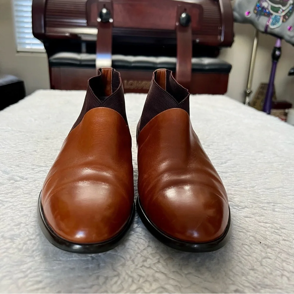 Plaza Handmade 2 Tone Leather/Elastic Fabric Slide On Chukka Boots Size 9.4 M