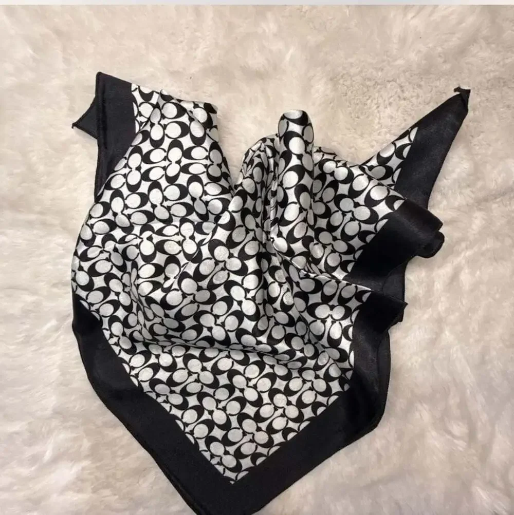 Coach Signature Monogram Square Silk Scarf Black and White