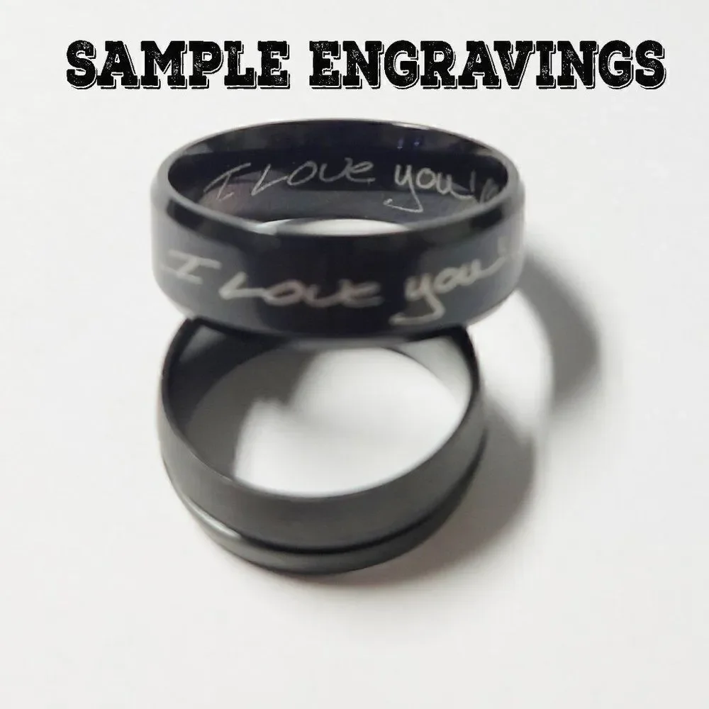 Engraved Mens Real Rose Gold & Silver Titanium Wedding Ring 14k Rose Gold Coated