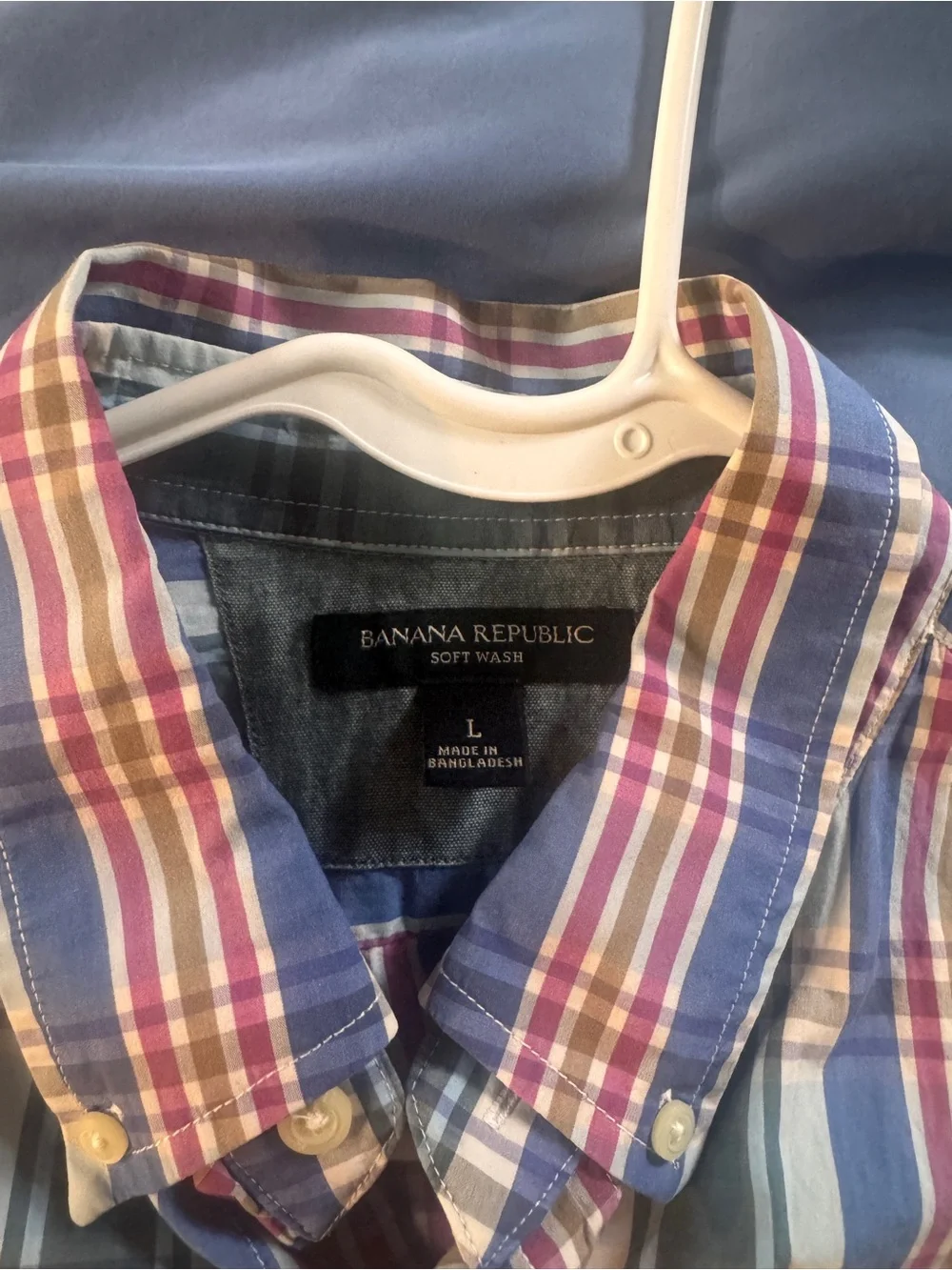 Banana Republic Men's Short-Sleeve Plaid Button-Down Shirt - Blue, Red, White