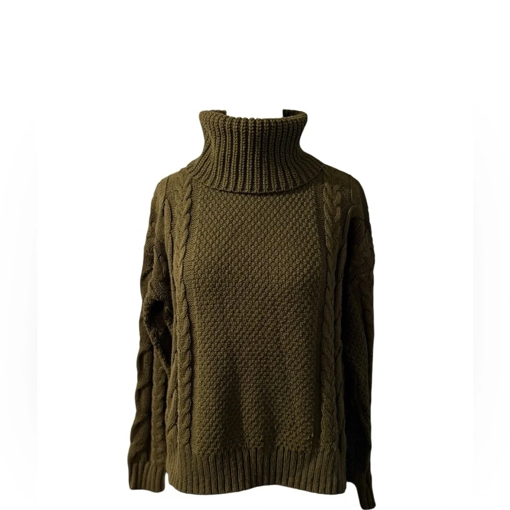 Madewell Cable Knit Turtleneck Sweater XXS Brown Chunky Textured