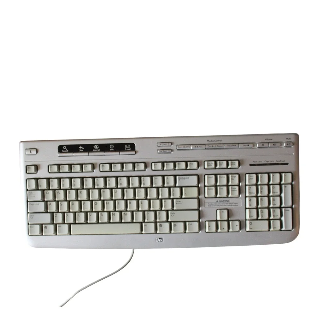 HP Multimedia Wired Keyboard Silver Grey PS/2‎ Model 5187 P/N 5187-7583 Vintage
