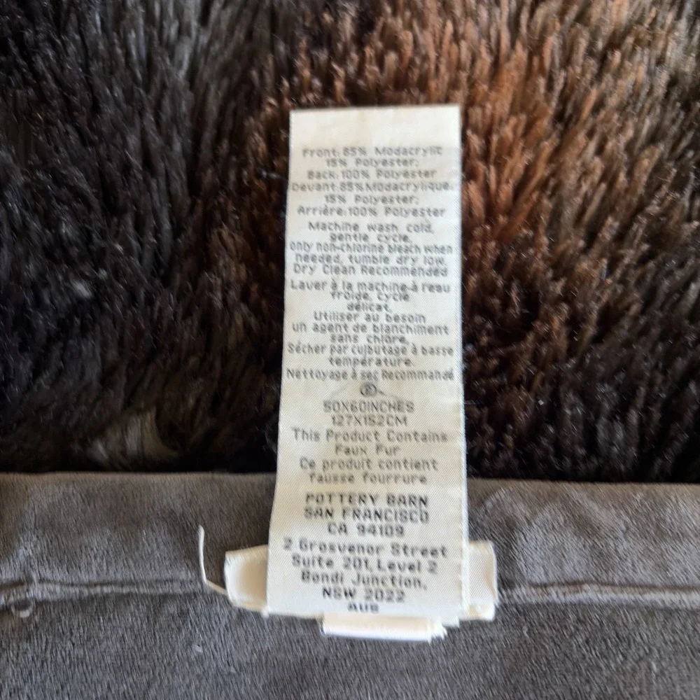 Pottery Barn Faux Fur Brown Black Plush Heavy Throw Blanket 48x60