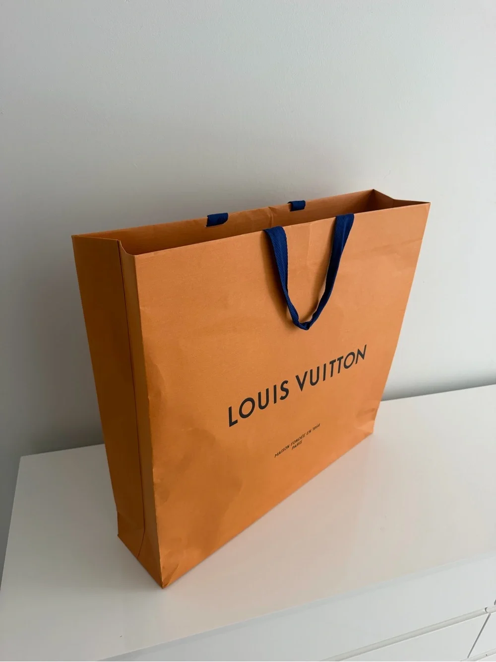 Louis Vuitton Orange Gift Bag with Dark Blue Handles