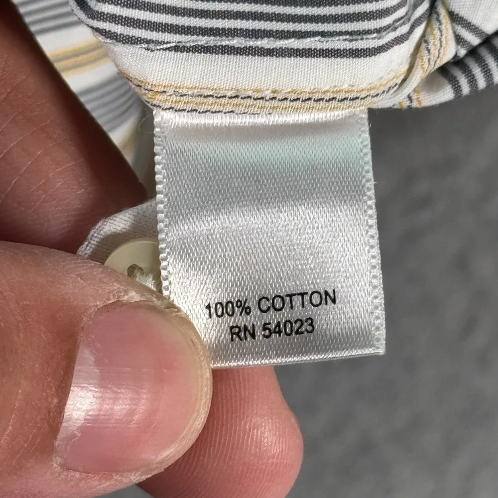 Vintage Banana Republic Button Up Shirt Men Large 16-16.5 White Gray Striped Y2K
