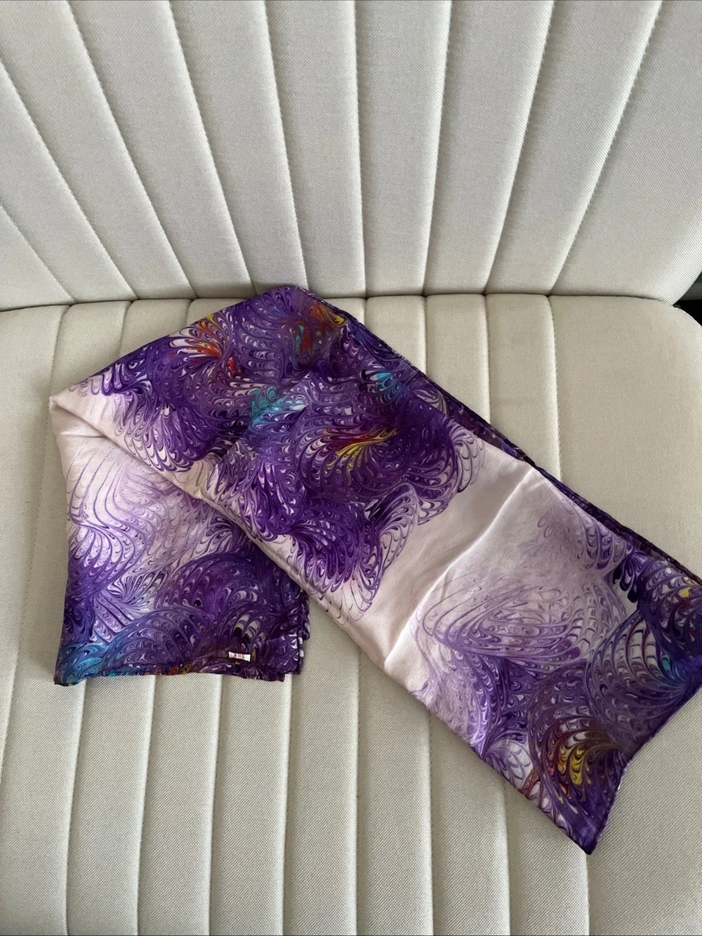 Artisan Purple and Cream Swirl Pattern Silk Scarf