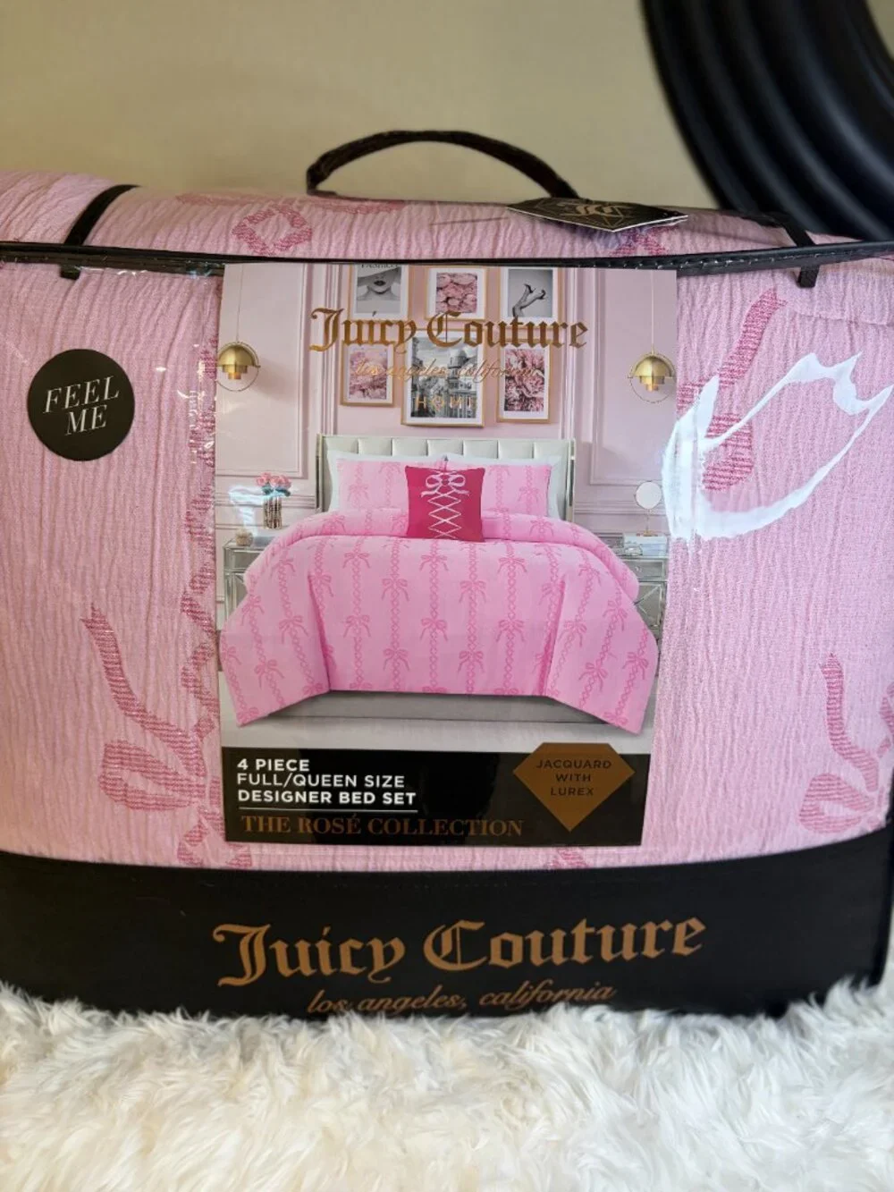 Juicy Couture Rosé Collection Full Queen Bow Bedding Set 4pc NWT Pink