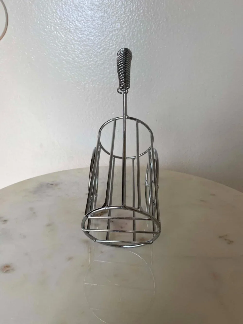 Chrome WINE BOTTLE CARRYING CADDY Metal Holder Rack Spring Coil Handles Cart
