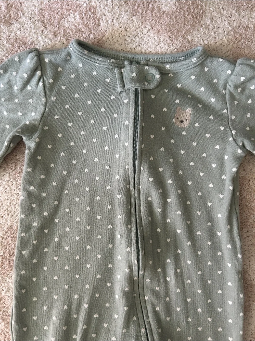 Carter's Sage Green Heart-Print Footed Sleep and Play Pajamas