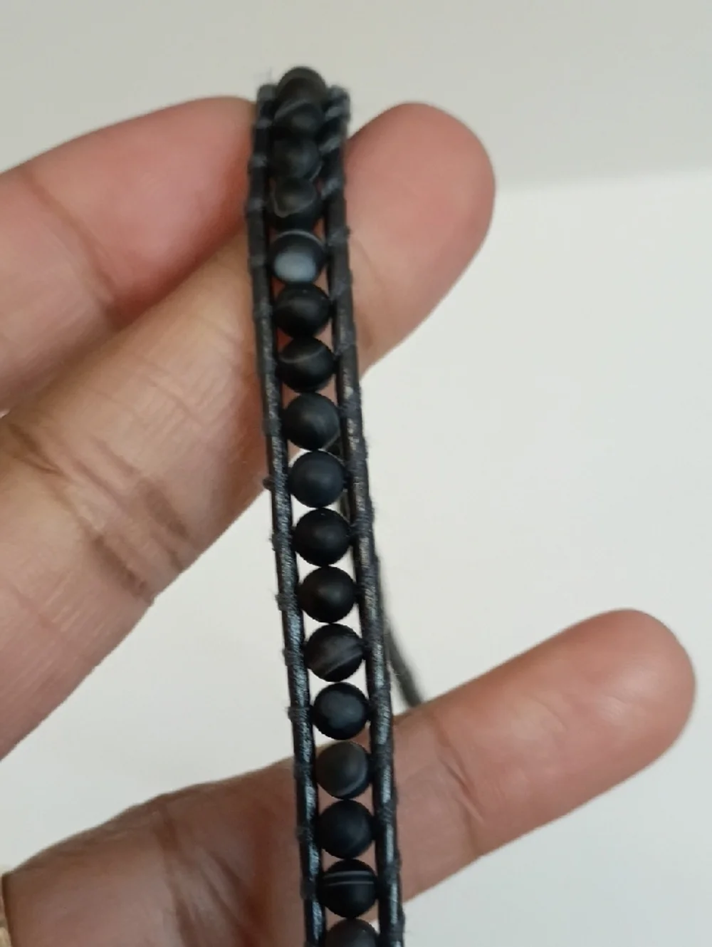 Chan Luu Leather Wrap Bracelet Beaded Multi Wrap Sterling Silver 925 Clasp Black