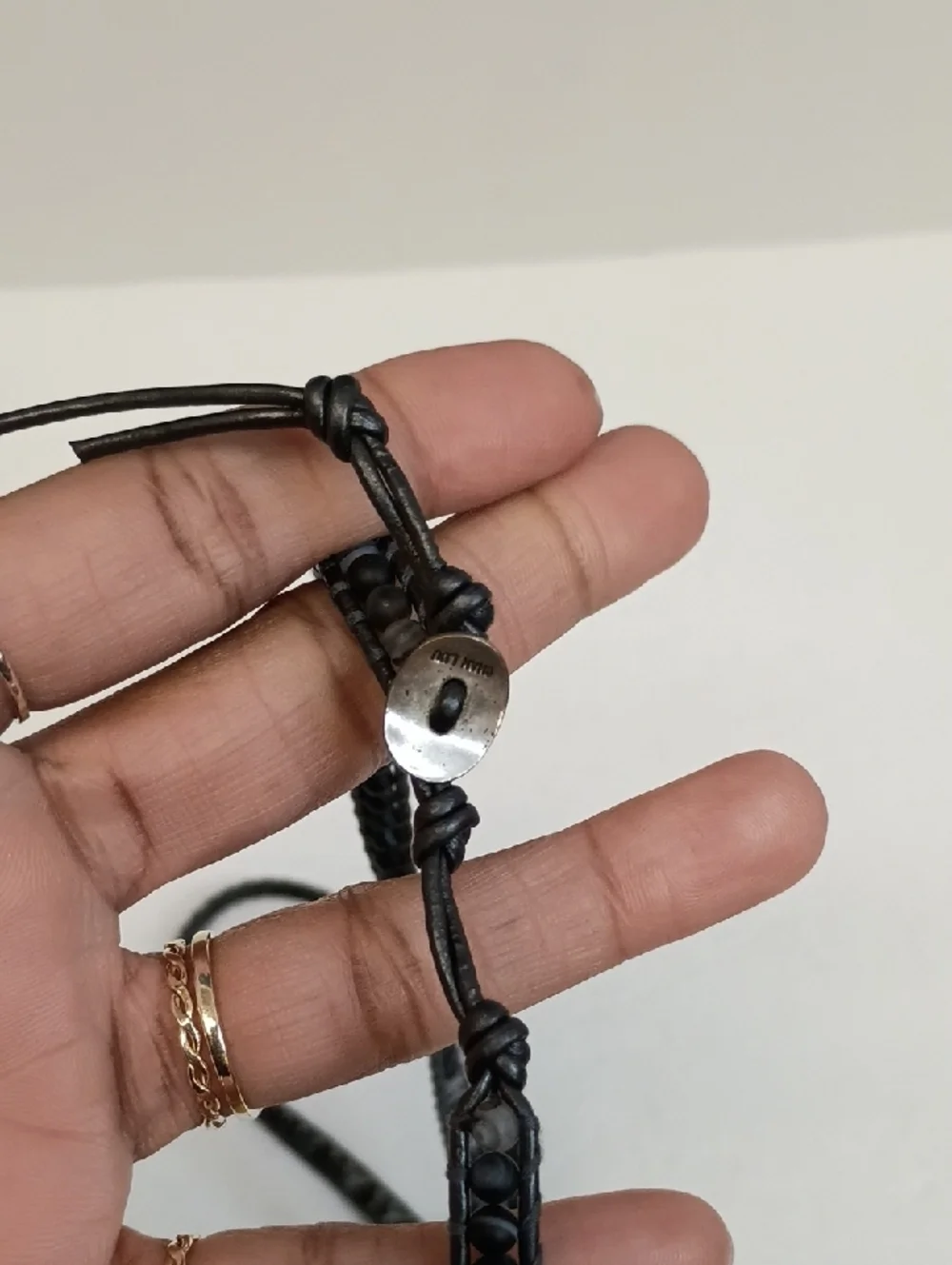 Chan Luu Leather Wrap Bracelet Beaded Multi Wrap Sterling Silver 925 Clasp Black