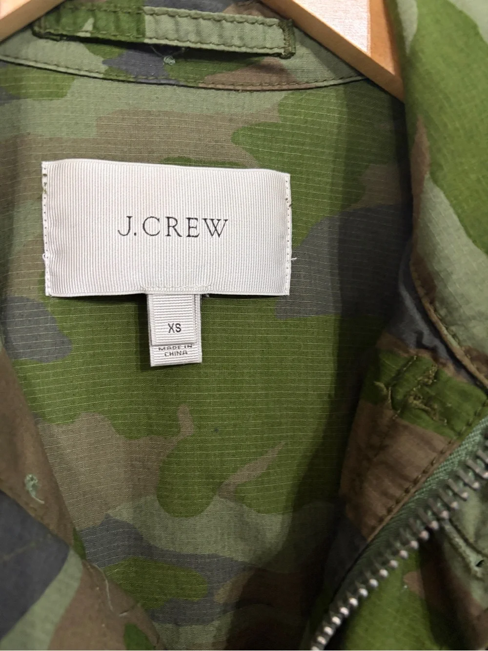 Like new size XS J. Crew Green Camouflage Utility Jacket.Pockets, hood, vintage