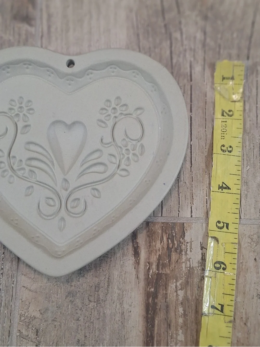 Vintage Heart Stoneware Shortbread Cookie Mold/Floral Butter Cookie Press