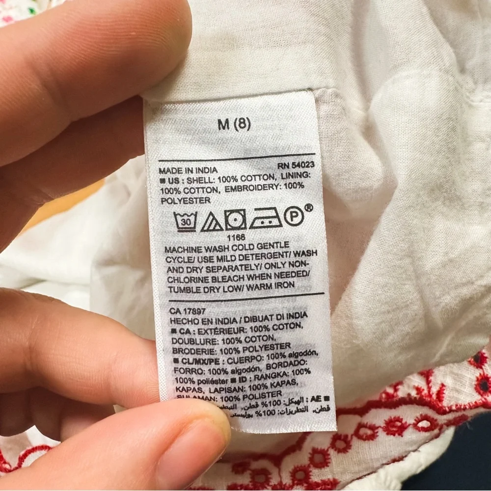Old Navy White & Red Ruffle Embroidered Shift Dress Girls Size M 8