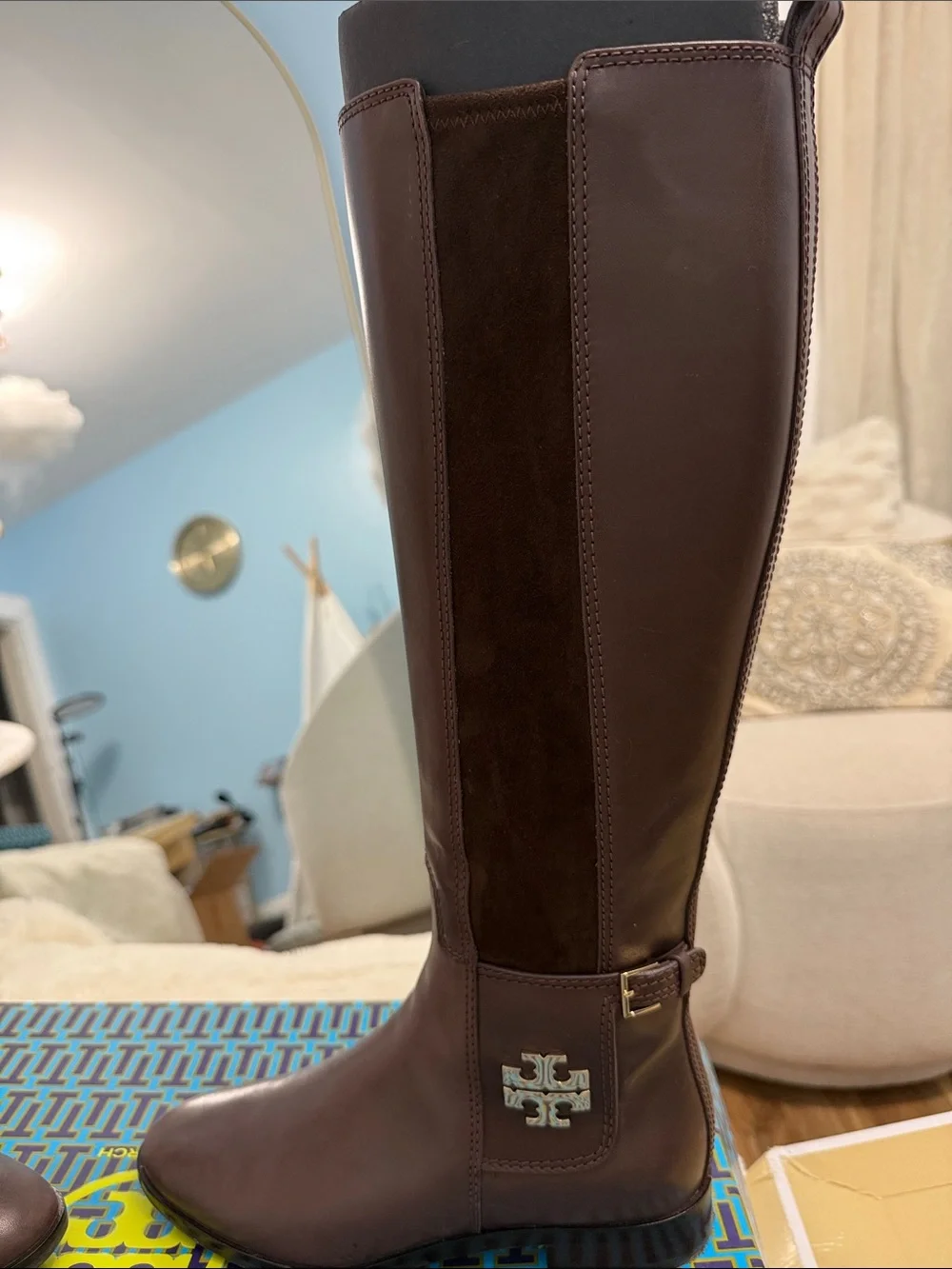 Tory Burch Brown Leather & Suede Over-the-Knee Riding Boots
