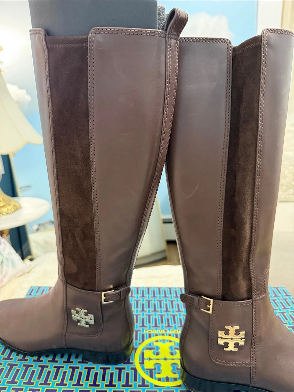 Tory Burch Brown Leather & Suede Over-the-Knee Riding Boots