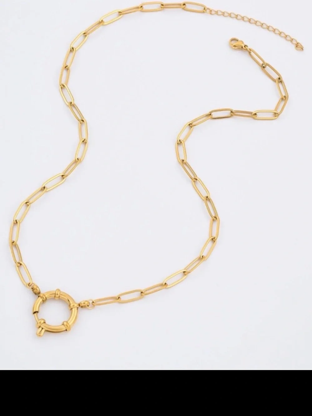 Gold Paperclip Link Necklace with Spring Ring Clasp