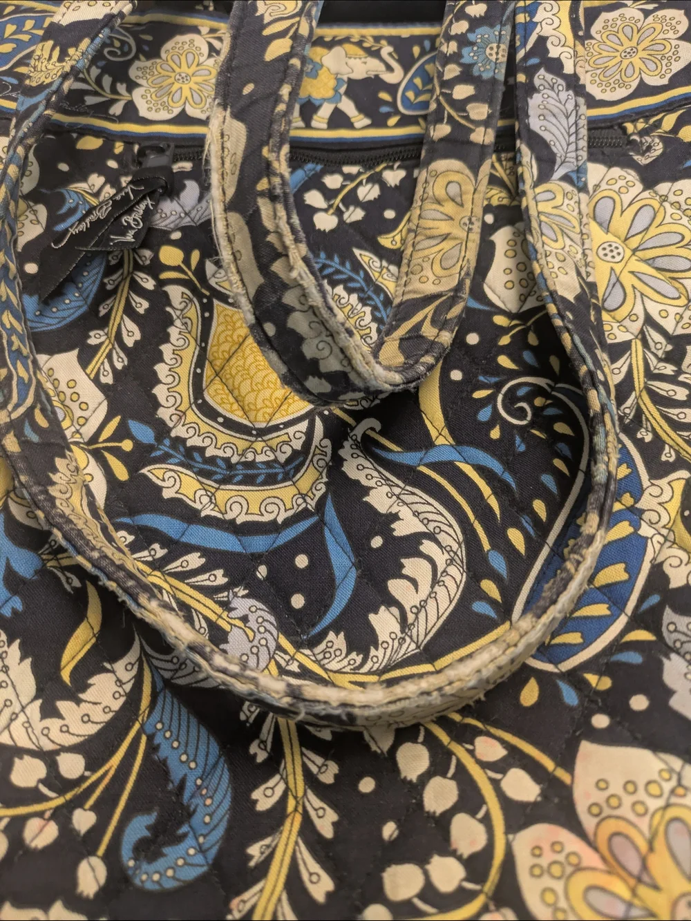 Vera Bradley Navy, Yellow & Light Blue Paisley Quilted Laptop Tote