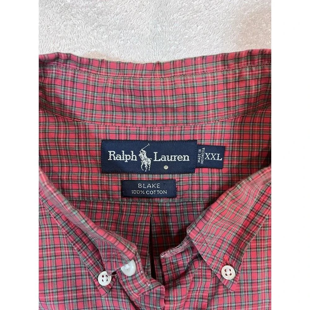 Polo Ralph Lauren Blake Sz XXL‎ Red Green Plaid Navy Pony Long Sleeve Oxford