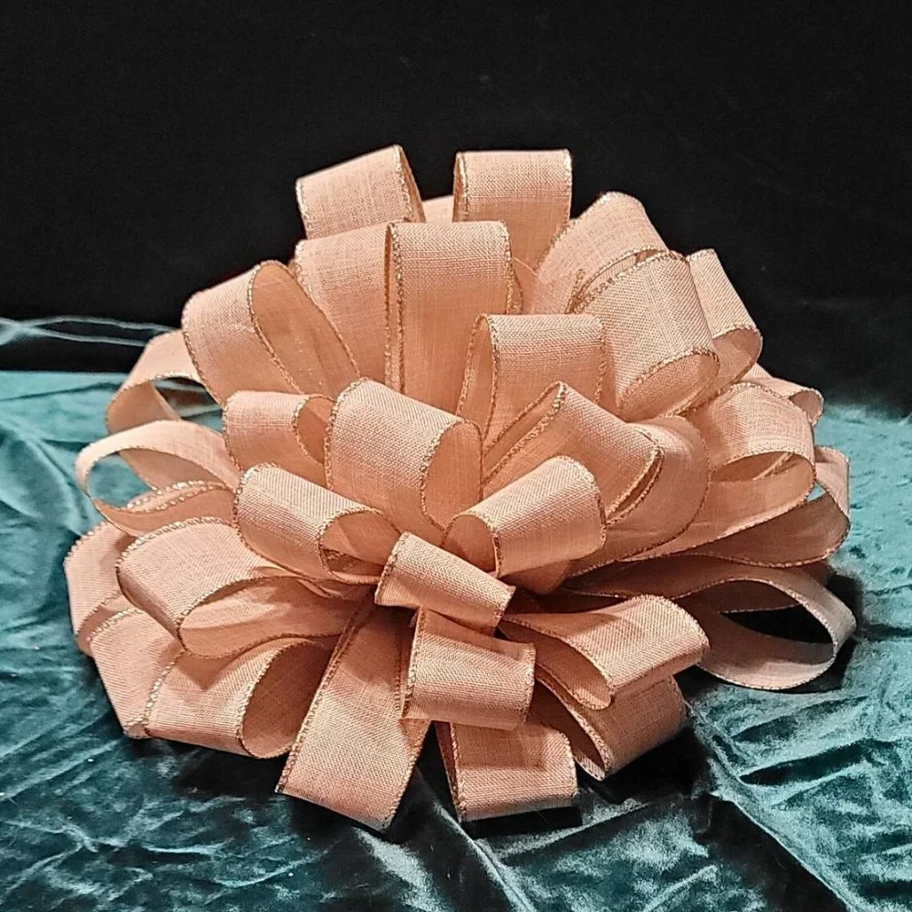 Christmas Tree Bow Topper,‎ Beige / Tan with Gold Edge Trim Tree Topper Bow