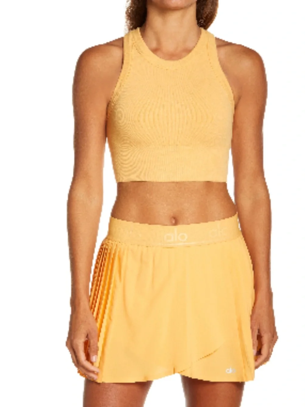 Alo Delight Seamless Knit Bra High Neck Cropped Tank - Golden Orange Sz S