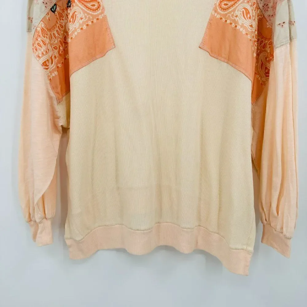 Free People Size Medium Slouchy Oversized Feelin It Patchwork Embroidered Shirt