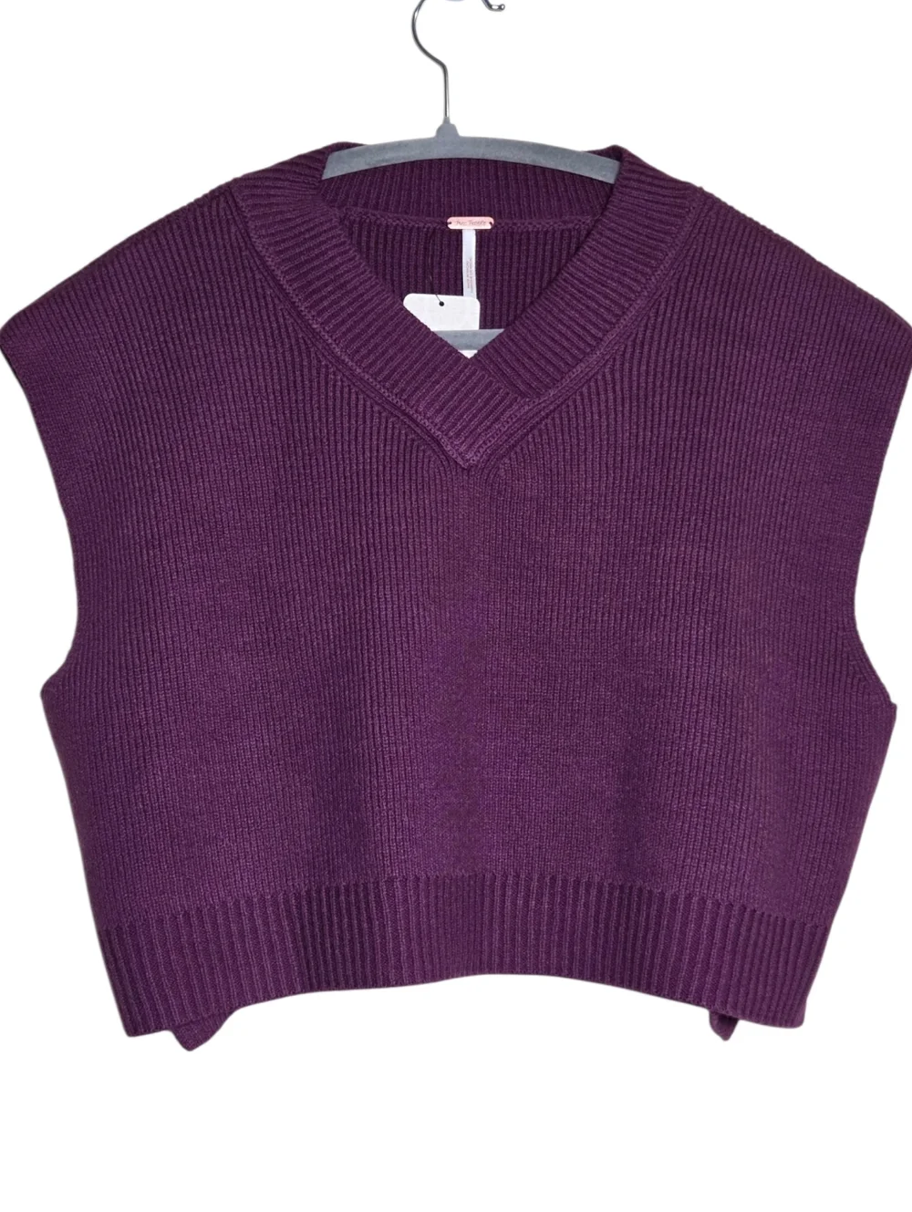 Free People Easy Street Sweater Vest Cropped Ribbed Purple Slouchy XS NWT