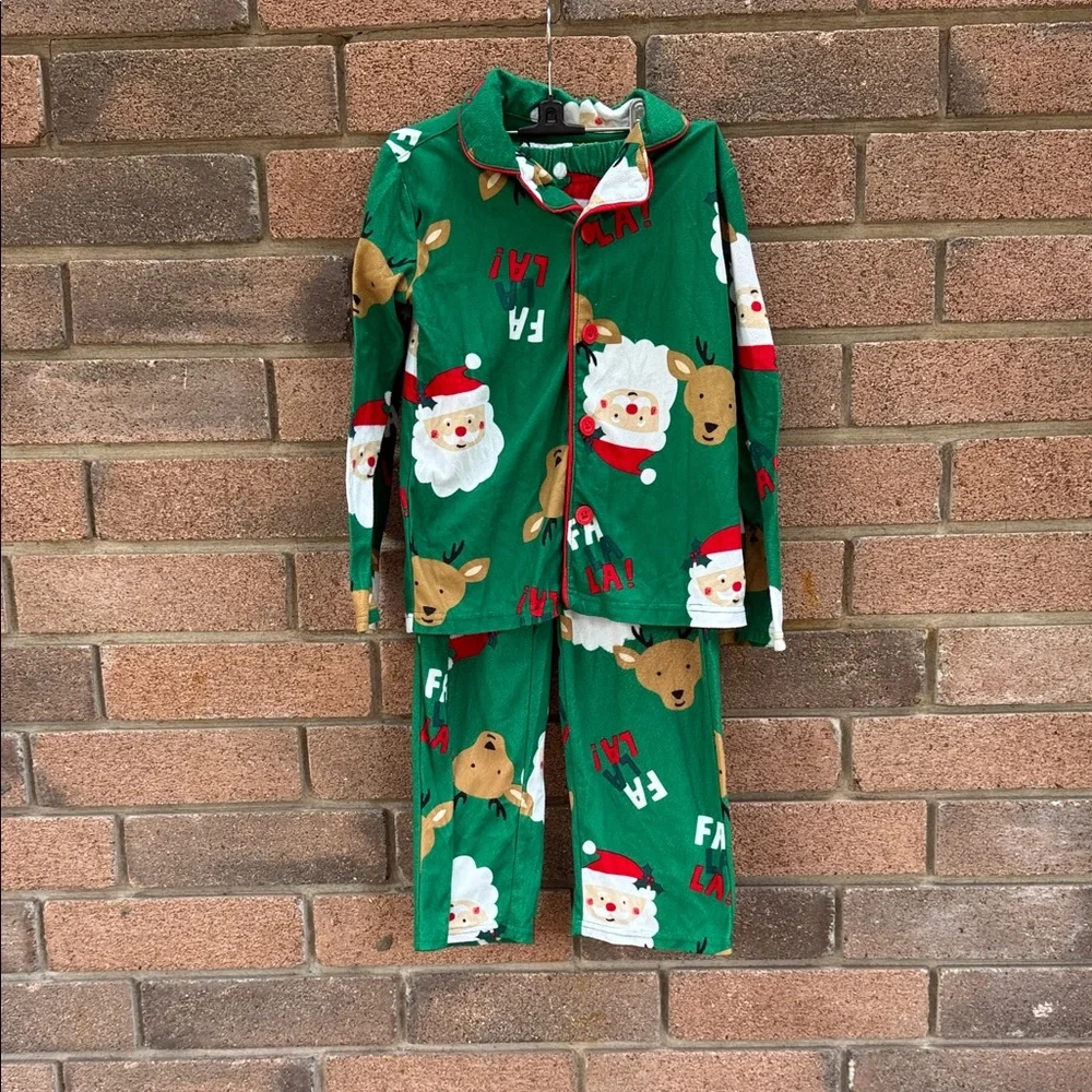 Carter's Green Santa and Reindeer Pajama Set Size 8